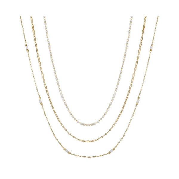 14K Gold Flash Plated 3-Pieces Layered Chain Necklace Set 14K Gold Flash Plated 3-Pieces Layered Chain Necklace Set