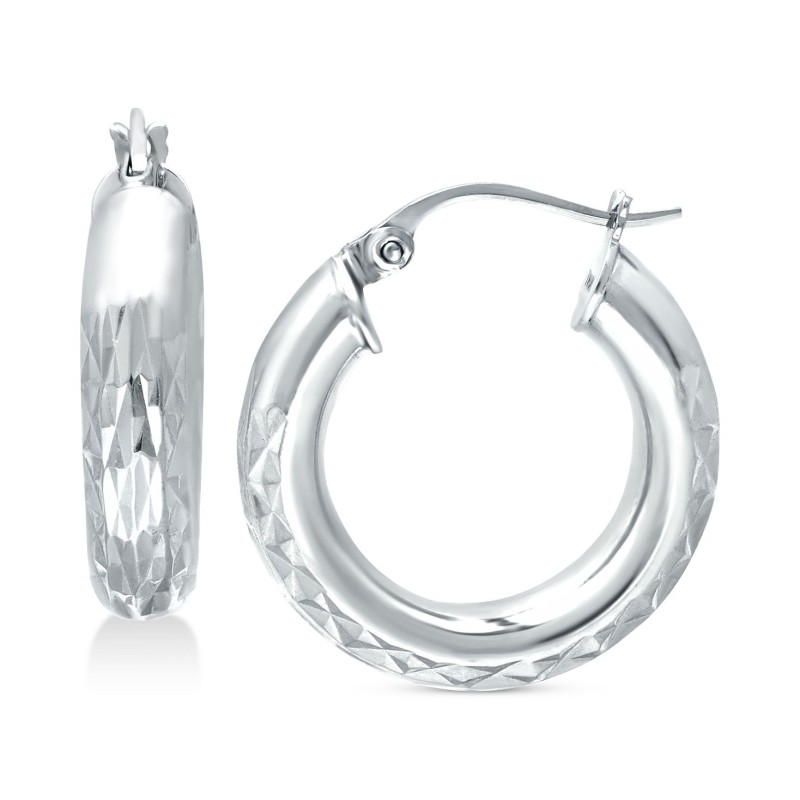 Small Embellished Hoop Earrings in Sterling Silver, 20mm Small Embellished Hoop Earrings in Sterling Silver, 20mm